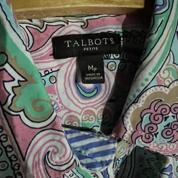 Talbots Petite Vibrant Paisley Button-Down Shirt Pink Blue Green Blouse - Picture 6 of 7